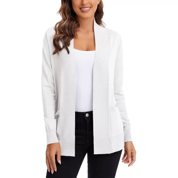 Urban CoCo Womens Lightweight Open Front Knit Cardigan Sweater Long Sleeve with PocketWhite