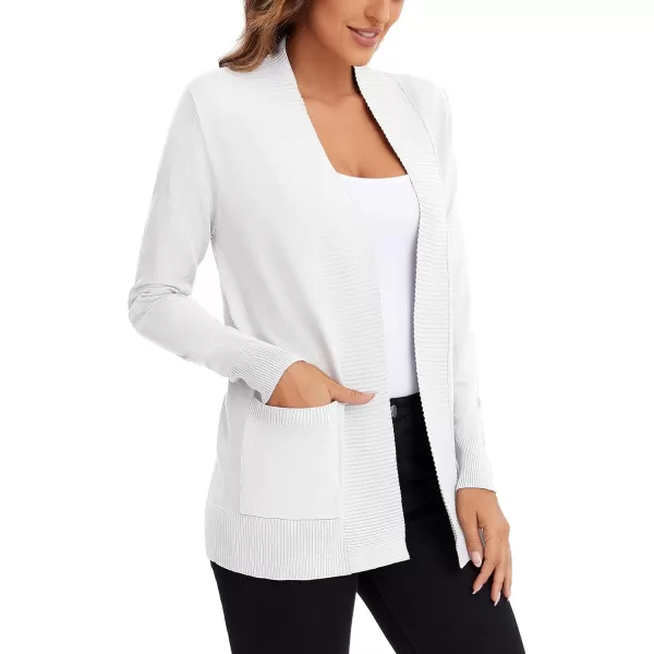 Urban CoCo Womens Lightweight Open Front Knit Cardigan Sweater Long Sleeve with PocketWhite