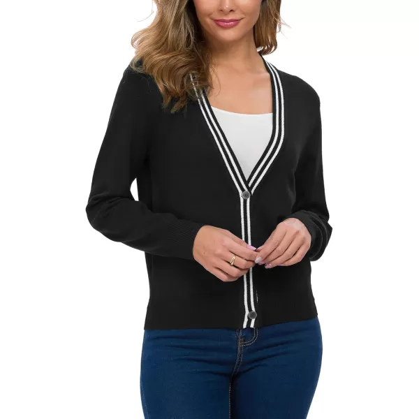 Urban CoCo Womens Long Sleeve Button Down Cardigan Sweater Elegant Cropped SweaterBlack