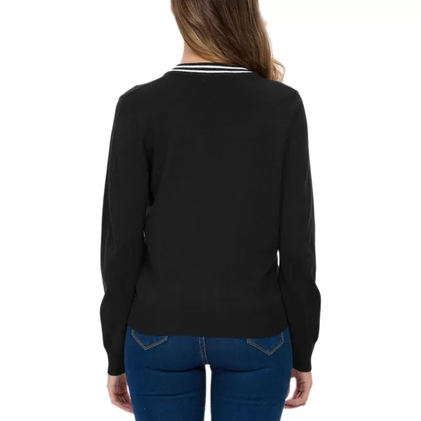 Urban CoCo Womens Long Sleeve Button Down Cardigan Sweater Elegant Cropped SweaterBlack