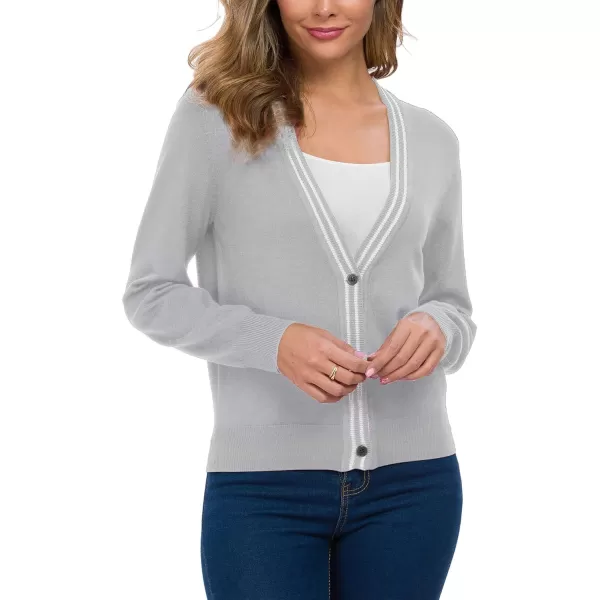 Urban CoCo Womens Long Sleeve Button Down Cardigan Sweater Elegant Cropped SweaterLight Grey