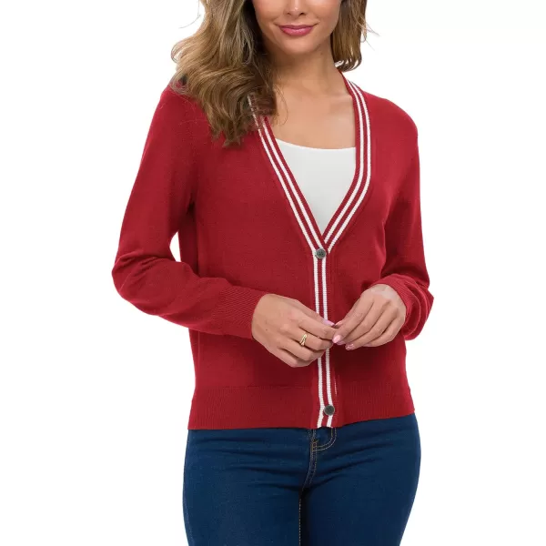 Urban CoCo Womens Long Sleeve Button Down Cardigan Sweater Elegant Cropped SweaterRed