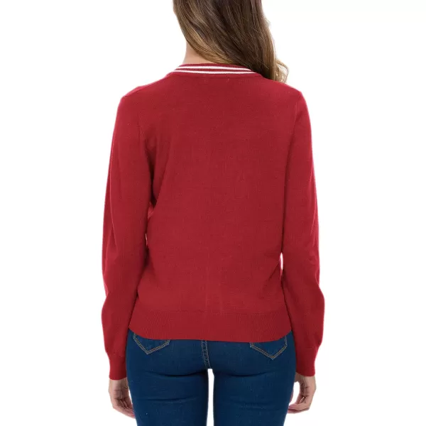 Urban CoCo Womens Long Sleeve Button Down Cardigan Sweater Elegant Cropped SweaterRed
