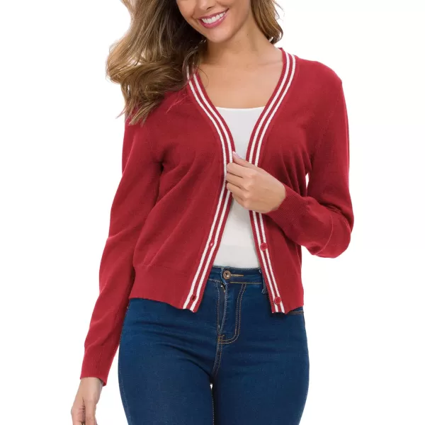 Urban CoCo Womens Long Sleeve Button Down Cardigan Sweater Elegant Cropped SweaterRed