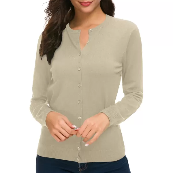 Urban CoCo Womens Long Sleeve Crew Neck Button Down Knit Cardigan SweaterApricot