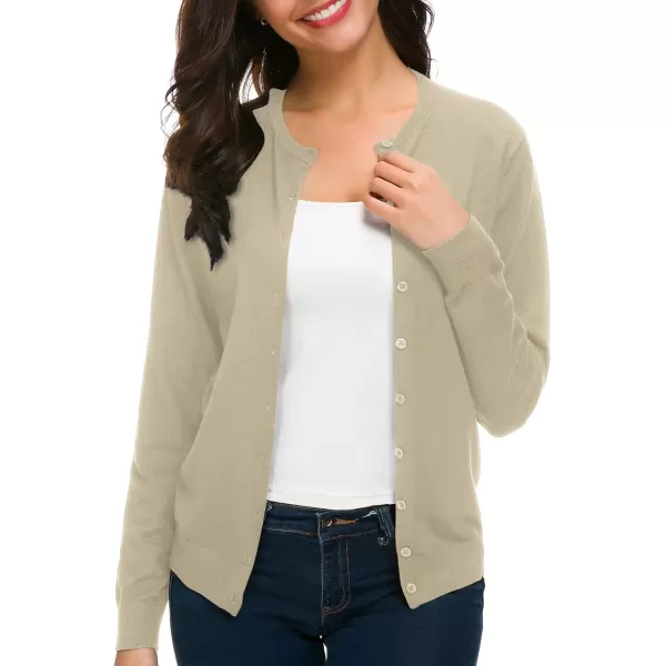 Urban CoCo Womens Long Sleeve Crew Neck Button Down Knit Cardigan SweaterApricot