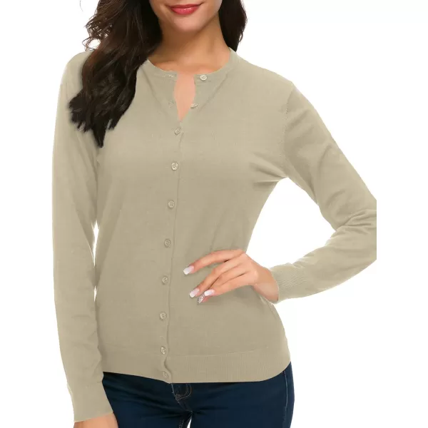 Urban CoCo Womens Long Sleeve Crew Neck Button Down Knit Cardigan SweaterApricot