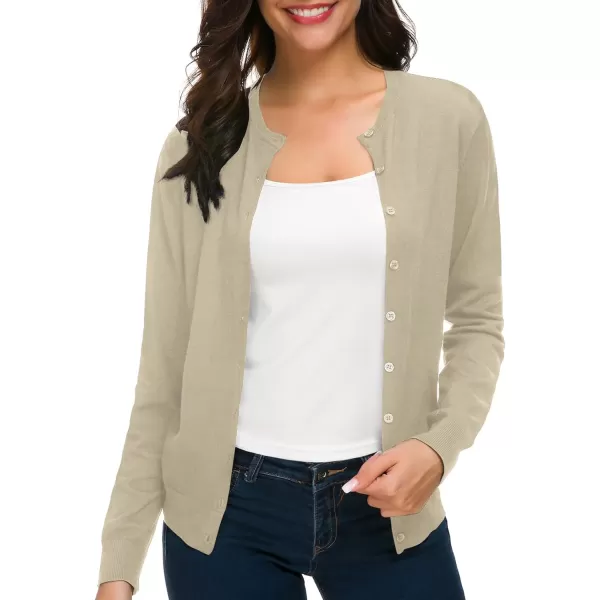 Urban CoCo Womens Long Sleeve Crew Neck Button Down Knit Cardigan SweaterApricot