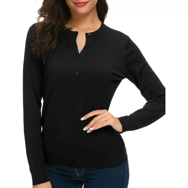 Urban CoCo Womens Long Sleeve Crew Neck Button Down Knit Cardigan SweaterBlack