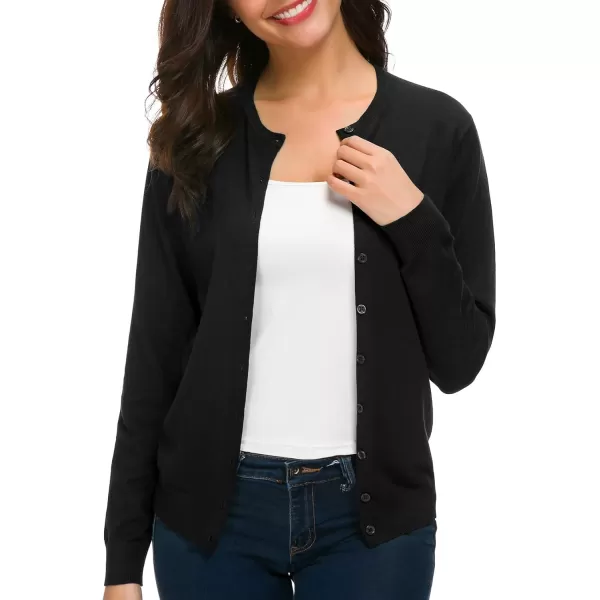 Urban CoCo Womens Long Sleeve Crew Neck Button Down Knit Cardigan SweaterBlack