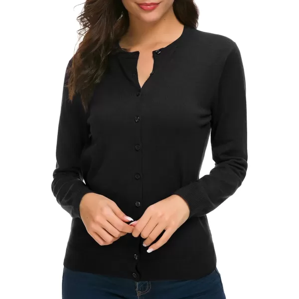Urban CoCo Womens Long Sleeve Crew Neck Button Down Knit Cardigan SweaterBlack