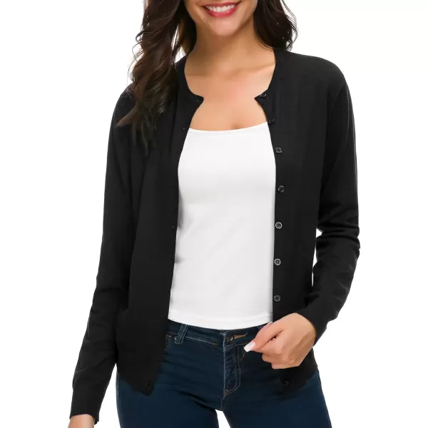Urban CoCo Womens Long Sleeve Crew Neck Button Down Knit Cardigan SweaterBlack