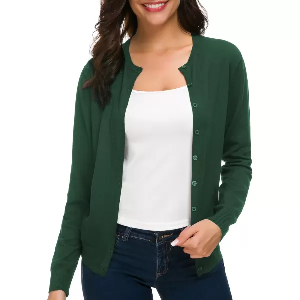 Urban CoCo Womens Long Sleeve Crew Neck Button Down Knit Cardigan SweaterDark Green
