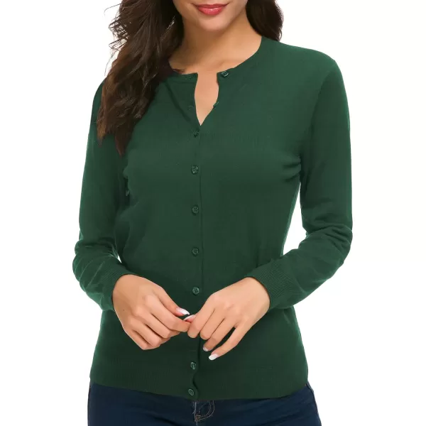 Urban CoCo Womens Long Sleeve Crew Neck Button Down Knit Cardigan SweaterDark Green