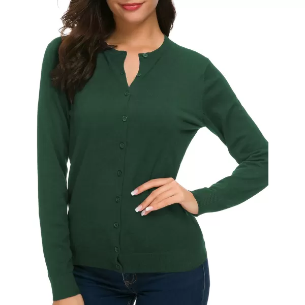 Urban CoCo Womens Long Sleeve Crew Neck Button Down Knit Cardigan SweaterDark Green