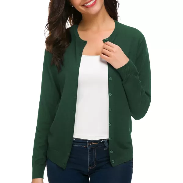 Urban CoCo Womens Long Sleeve Crew Neck Button Down Knit Cardigan SweaterDark Green