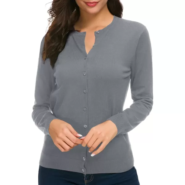 Urban CoCo Womens Long Sleeve Crew Neck Button Down Knit Cardigan SweaterDeep Grey