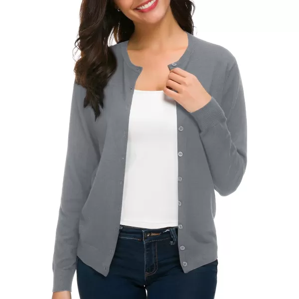 Urban CoCo Womens Long Sleeve Crew Neck Button Down Knit Cardigan SweaterDeep Grey