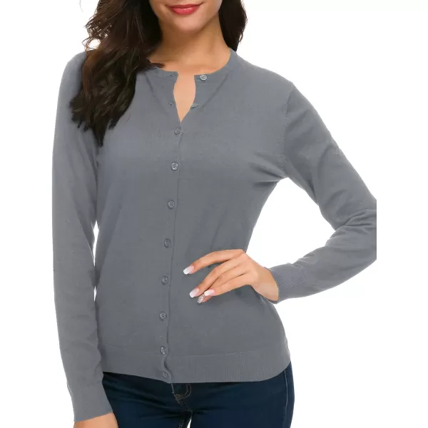 Urban CoCo Womens Long Sleeve Crew Neck Button Down Knit Cardigan SweaterDeep Grey