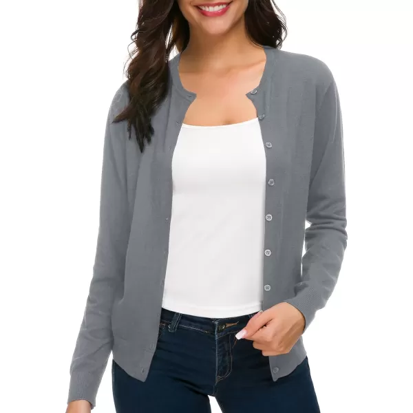 Urban CoCo Womens Long Sleeve Crew Neck Button Down Knit Cardigan SweaterDeep Grey