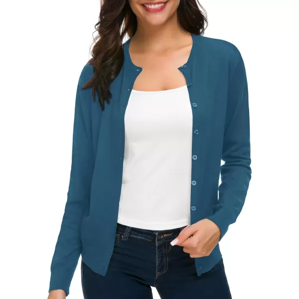 Urban CoCo Womens Long Sleeve Crew Neck Button Down Knit Cardigan SweaterIndigo Blue