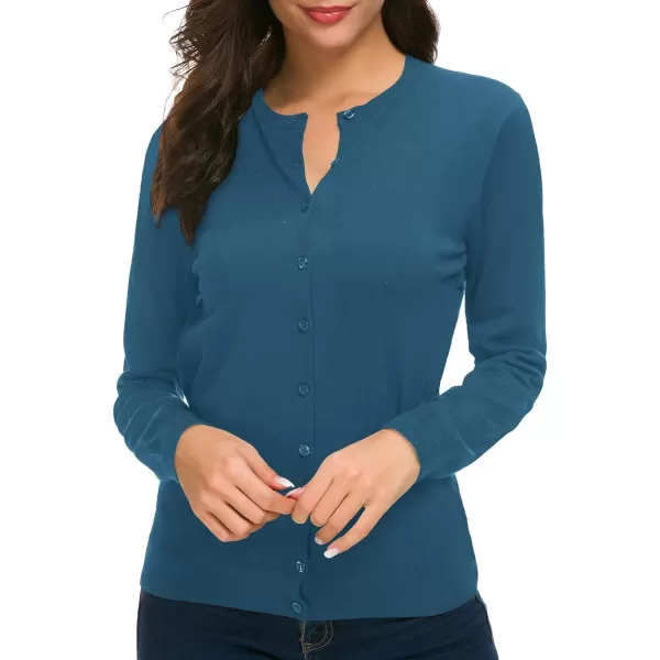 Urban CoCo Womens Long Sleeve Crew Neck Button Down Knit Cardigan SweaterIndigo Blue