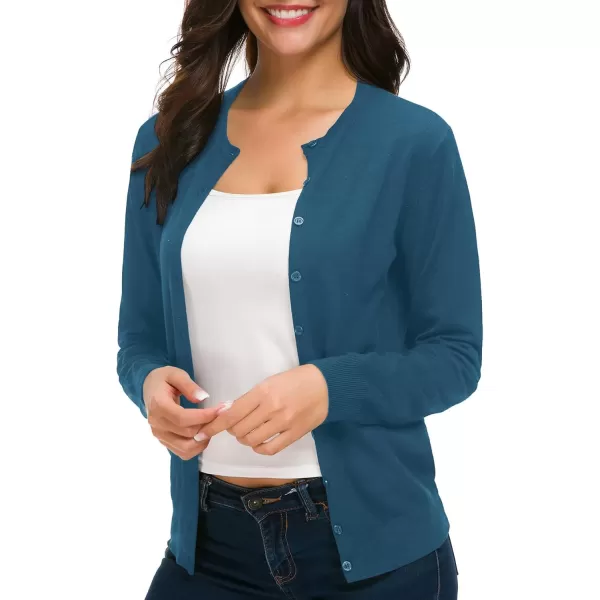 Urban CoCo Womens Long Sleeve Crew Neck Button Down Knit Cardigan SweaterIndigo Blue