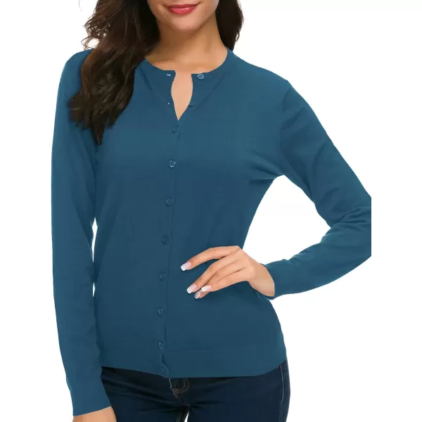 Urban CoCo Womens Long Sleeve Crew Neck Button Down Knit Cardigan SweaterIndigo Blue