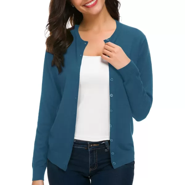 Urban CoCo Womens Long Sleeve Crew Neck Button Down Knit Cardigan SweaterIndigo Blue