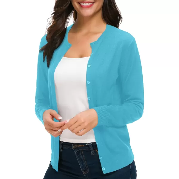 Urban CoCo Womens Long Sleeve Crew Neck Button Down Knit Cardigan SweaterLake Blue