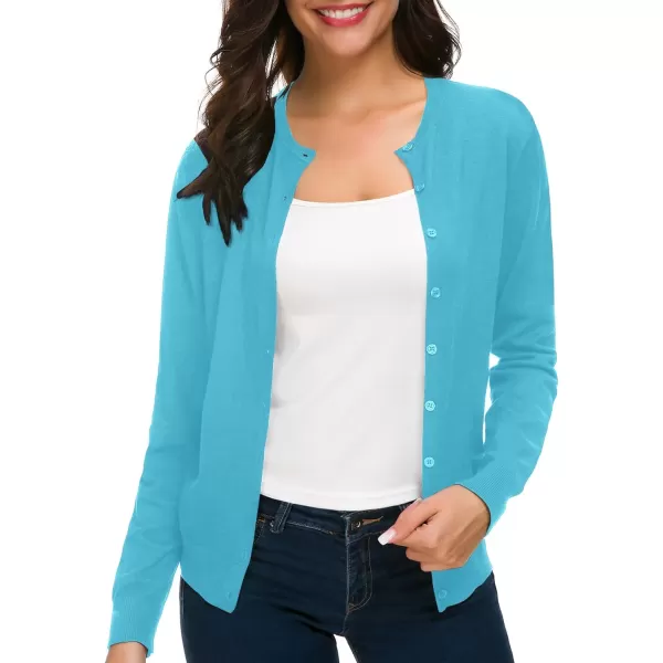Urban CoCo Womens Long Sleeve Crew Neck Button Down Knit Cardigan SweaterLake Blue