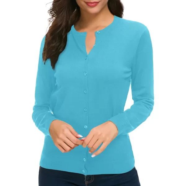 Urban CoCo Womens Long Sleeve Crew Neck Button Down Knit Cardigan SweaterLake Blue