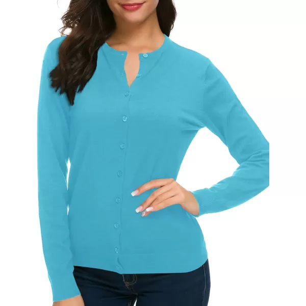 Urban CoCo Womens Long Sleeve Crew Neck Button Down Knit Cardigan SweaterLake Blue