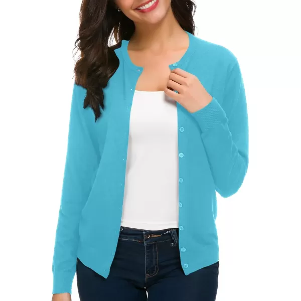 Urban CoCo Womens Long Sleeve Crew Neck Button Down Knit Cardigan SweaterLake Blue