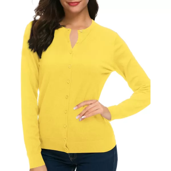 Urban CoCo Womens Long Sleeve Crew Neck Button Down Knit Cardigan SweaterLemon Yellow