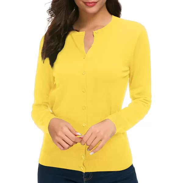 Urban CoCo Womens Long Sleeve Crew Neck Button Down Knit Cardigan SweaterLemon Yellow