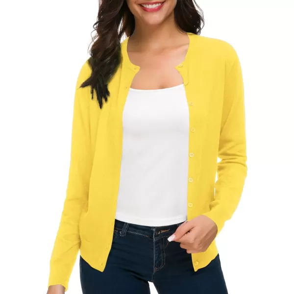 Urban CoCo Womens Long Sleeve Crew Neck Button Down Knit Cardigan SweaterLemon Yellow