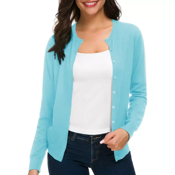 Urban CoCo Womens Long Sleeve Crew Neck Button Down Knit Cardigan SweaterLight Blue