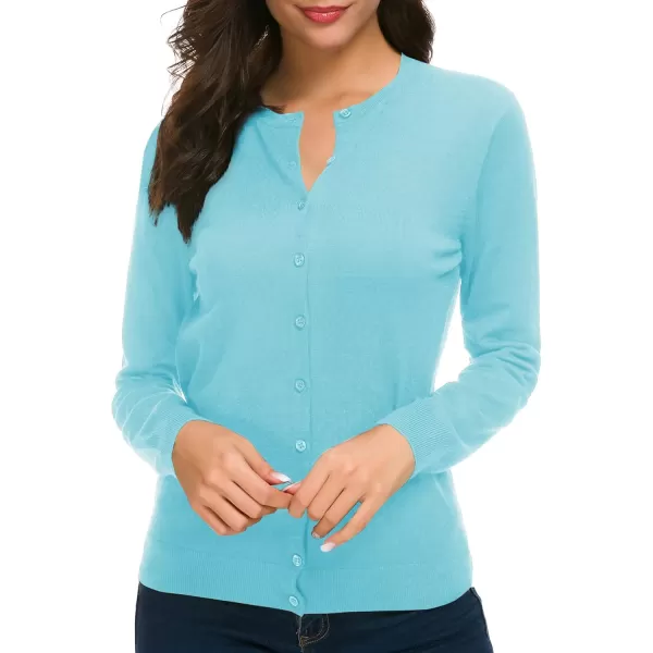 Urban CoCo Womens Long Sleeve Crew Neck Button Down Knit Cardigan SweaterLight Blue