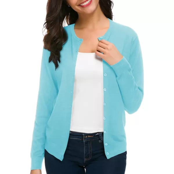 Urban CoCo Womens Long Sleeve Crew Neck Button Down Knit Cardigan SweaterLight Blue