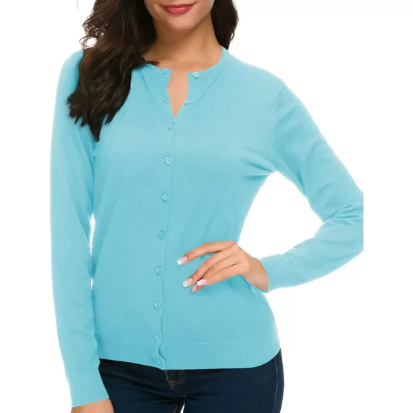 Urban CoCo Womens Long Sleeve Crew Neck Button Down Knit Cardigan SweaterLight Blue