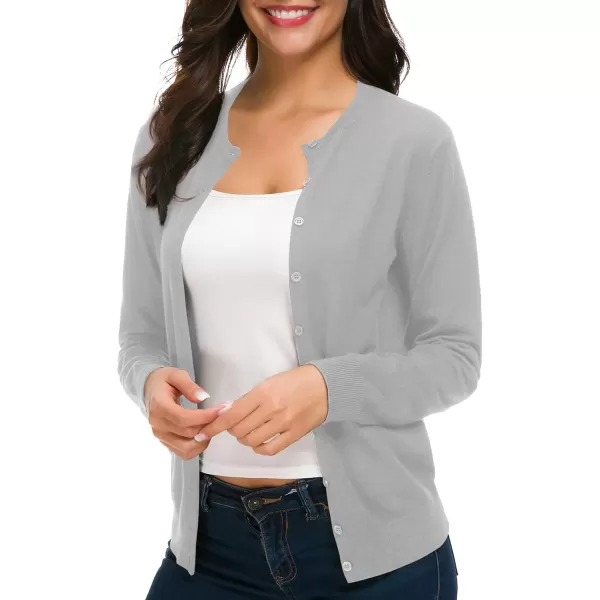 Urban CoCo Womens Long Sleeve Crew Neck Button Down Knit Cardigan SweaterLight Grey