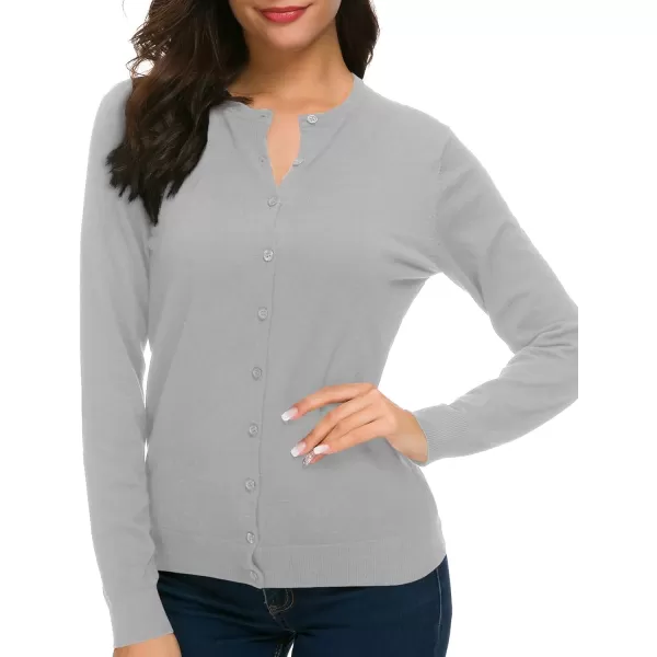 Urban CoCo Womens Long Sleeve Crew Neck Button Down Knit Cardigan SweaterLight Grey