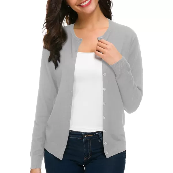 Urban CoCo Womens Long Sleeve Crew Neck Button Down Knit Cardigan SweaterLight Grey