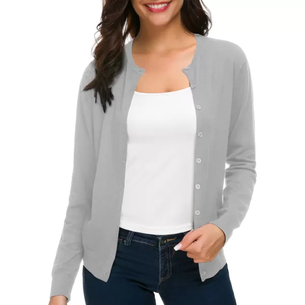 Urban CoCo Womens Long Sleeve Crew Neck Button Down Knit Cardigan SweaterLight Grey
