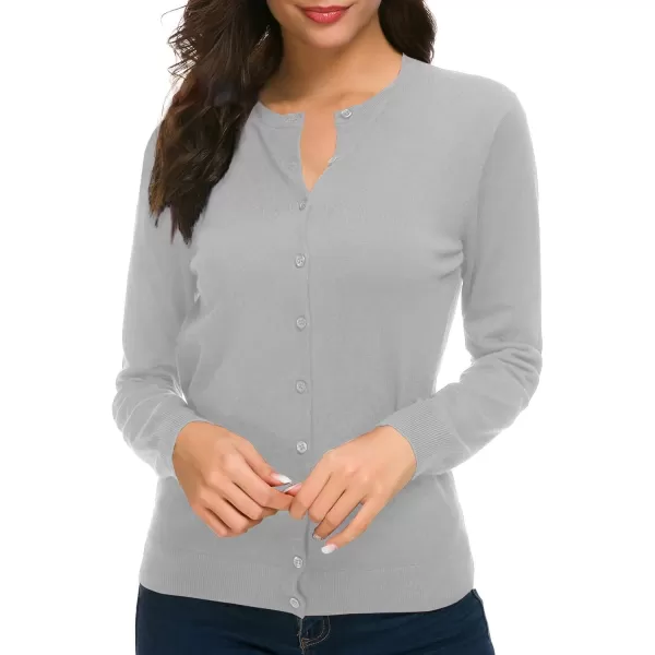 Urban CoCo Womens Long Sleeve Crew Neck Button Down Knit Cardigan SweaterLight Grey