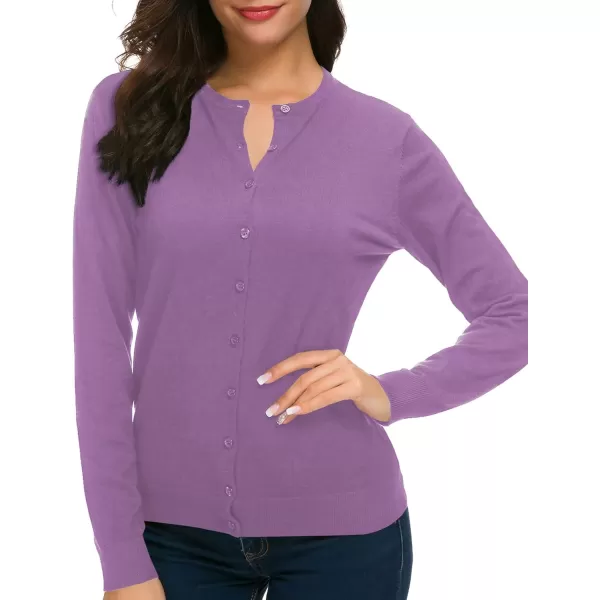 Urban CoCo Womens Long Sleeve Crew Neck Button Down Knit Cardigan SweaterLight Purple