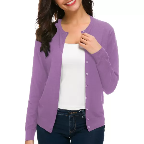 Urban CoCo Womens Long Sleeve Crew Neck Button Down Knit Cardigan SweaterLight Purple
