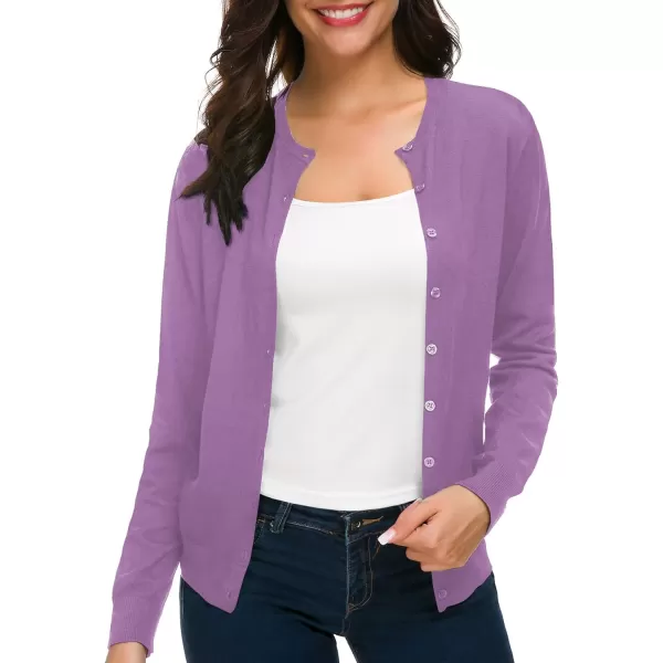 Urban CoCo Womens Long Sleeve Crew Neck Button Down Knit Cardigan SweaterLight Purple