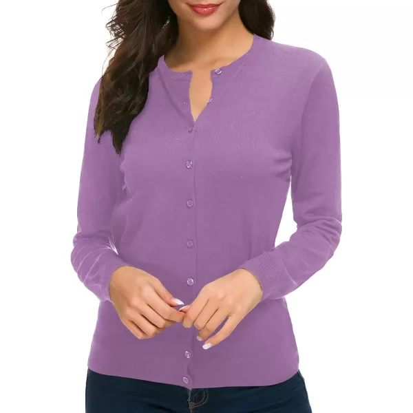 Urban CoCo Womens Long Sleeve Crew Neck Button Down Knit Cardigan SweaterLight Purple